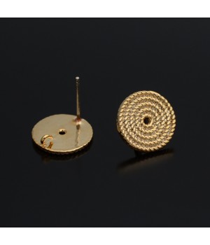 16K Gold Plated Circle Ear Post 12mm Silver post, 1 pair