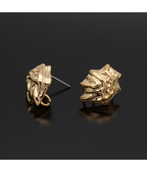 16K Real Gold plated Dragon Earrings 13:17mm Titanium Post, 1 pair