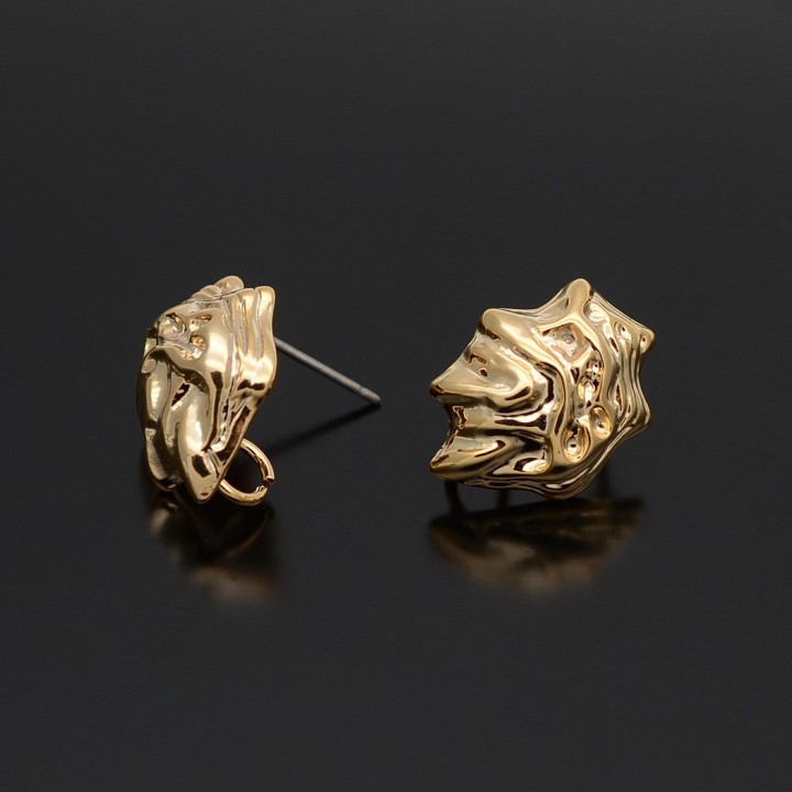 16K Real Gold plated Dragon Earrings 13:17mm Titanium Post, 1 pair