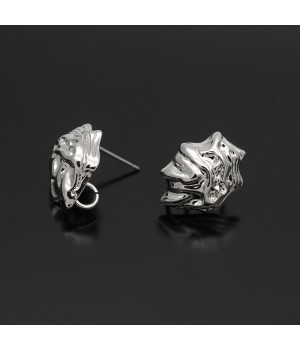 Rhodium plated Dragon Earrings 13:17mm Titanium Post, 1 pair