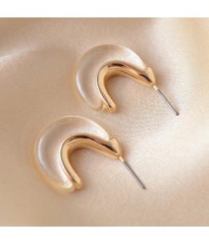 20mm Epoxy Crescent Stud Earrings, 16K gold plated