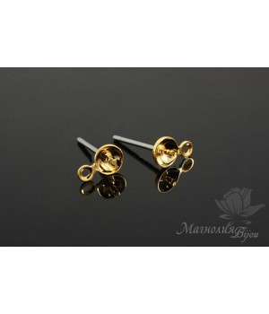 Studs 4mm with pin and eyelet, 14k gold plated