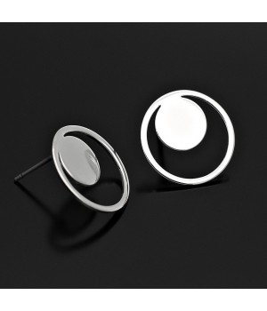 Rhodium plated 16mm Round Ring Post Earrings, 1 pair