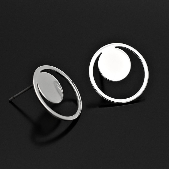 Rhodium plated 16mm Round Ring Post Earrings, 1 pair