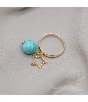 Amazonite and star ring, 16k gold plated