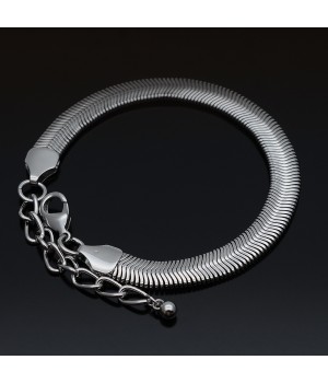 Snake Chain Bracelet, Herringbone Bracelet 16cm+6cm, rhodium plated