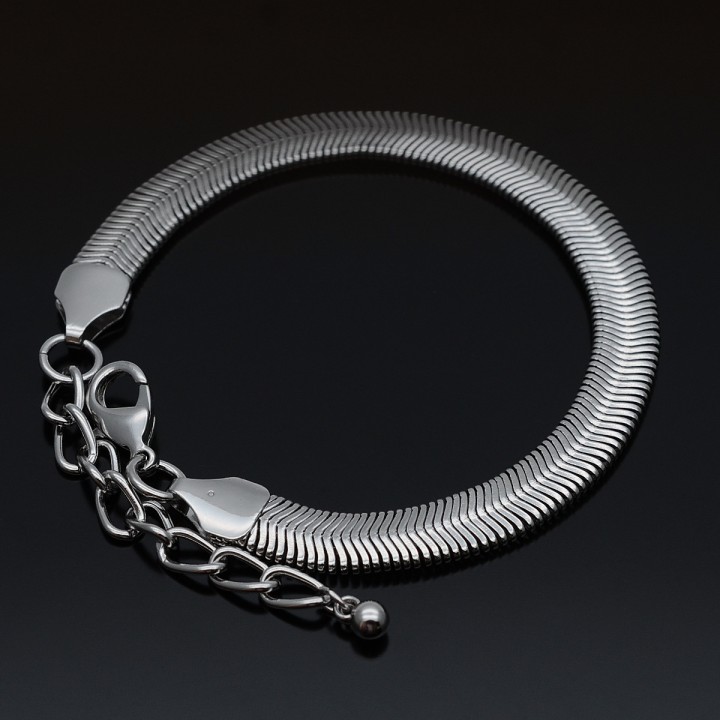 Pulsera de cadena de serpiente, pulsera en espiga 16 cm + 6 cm, baño de rodio
