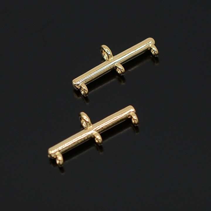 Simple Bar 3 Loops Connectors for bracelet or necklace, 16K gold plated brass