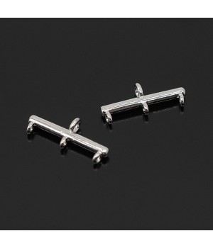 Simple Bar 3 Loops Connectors for bracelet or necklace, rhodium plated brass