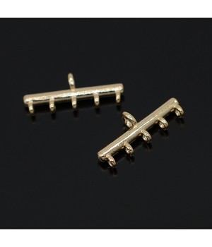 Simple Bar 5 Loops Connectors for bracelet or necklace, 16K gold plated brass