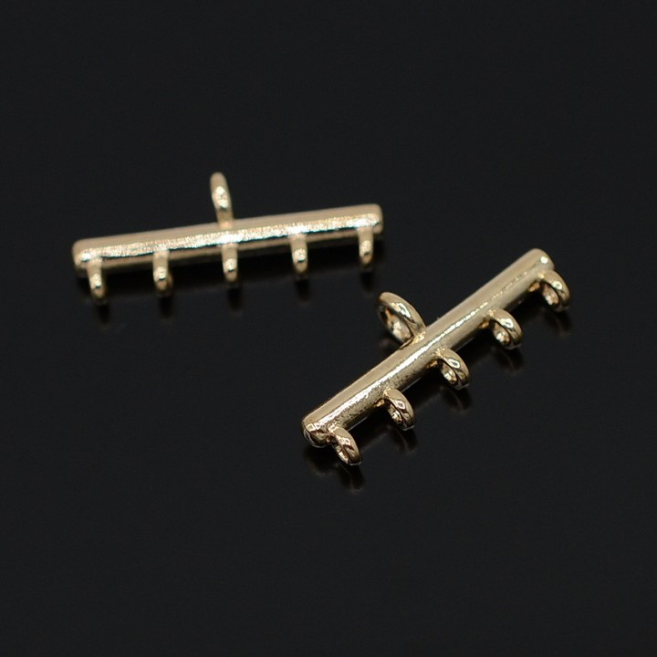 Simple Bar 5 Loops Connectors for bracelet or necklace, 16K gold plated brass