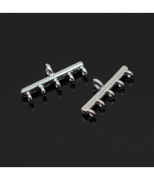 Simple Bar 5 Loops Connectors for bracelet or necklace, rhodium plated brass