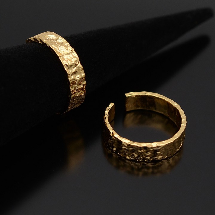 16K Real Gold plated 5mm Adjustable Rough Surface Ring Everyday Jewelry, 1 piece