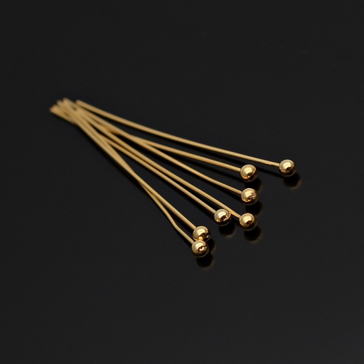 Пины с шариком 30:0,5мм позолота 16 карат, 10 штук