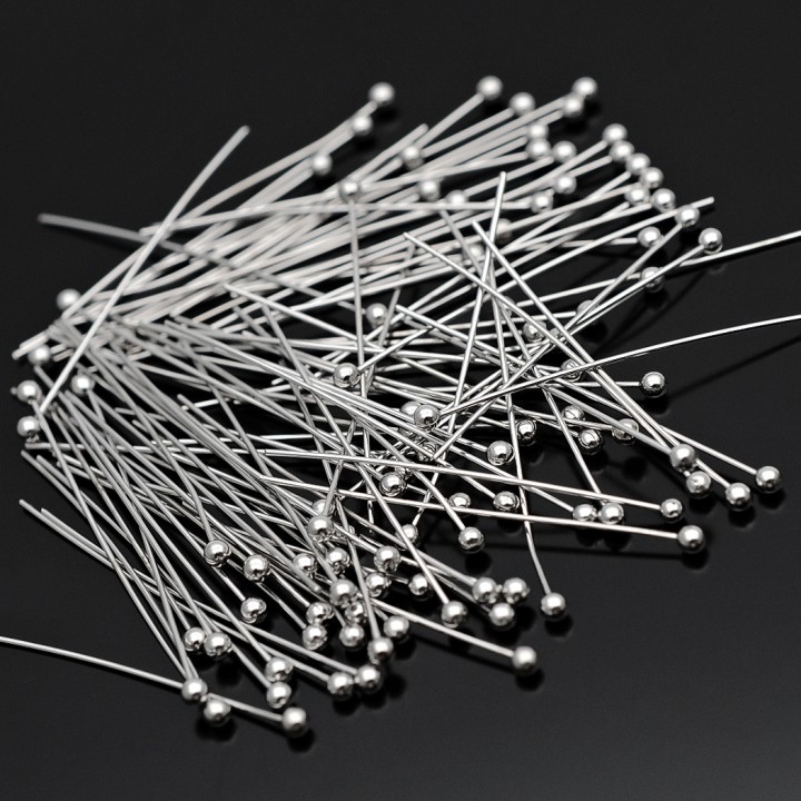 Ball pins 30:0.5mm rhodium plated, 100 pieces