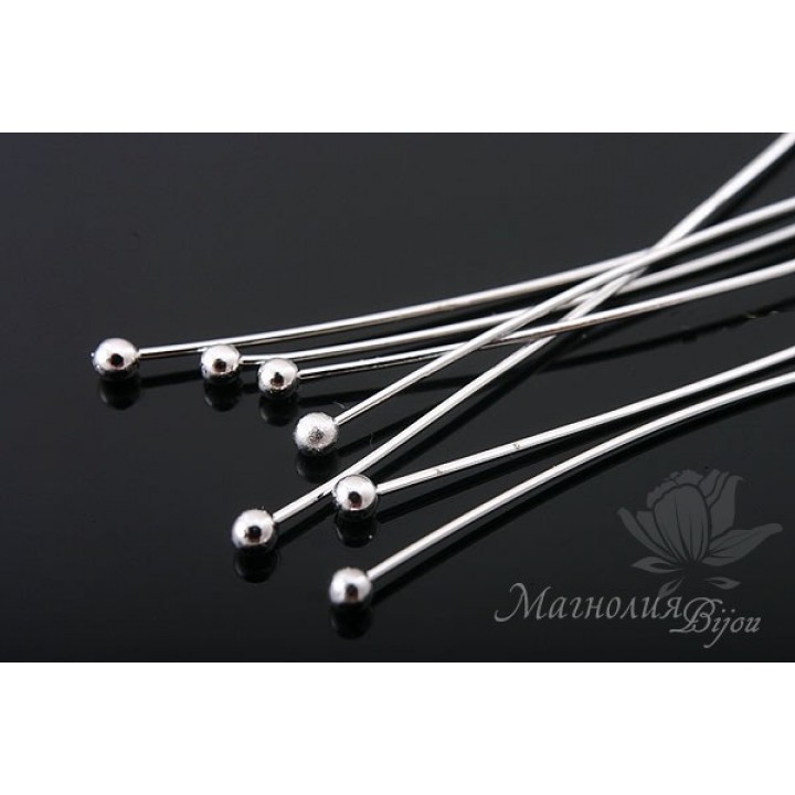 Pins with ball 50:0.5mm rhodium plated, 10 pieces