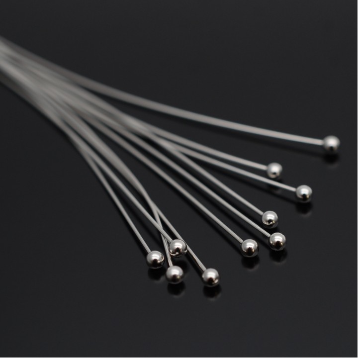 Pins with ball 50:0.5mm rhodium plated, 10 pieces