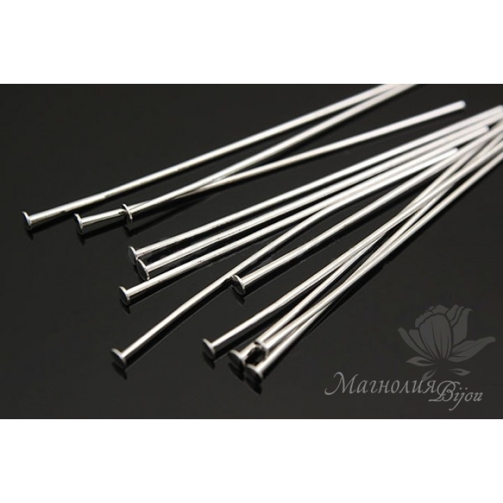 Headed pins 50mm rhodium plated, 10 pieces