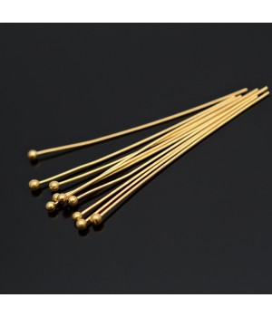 Пины с шариком 30:0,4мм серебро 925 пробы + позолота, 10 штук