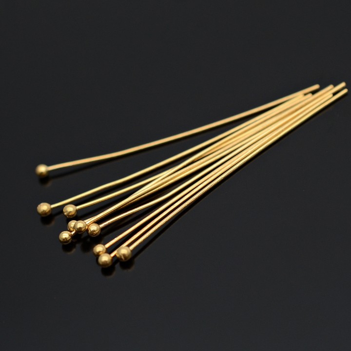 Пины с шариком 30:0,4мм серебро 925 пробы + позолота, 10 штук