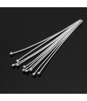 Пины с шариком 30:0,4мм серебро 925 пробы + родиевое покрытие, 10 штук