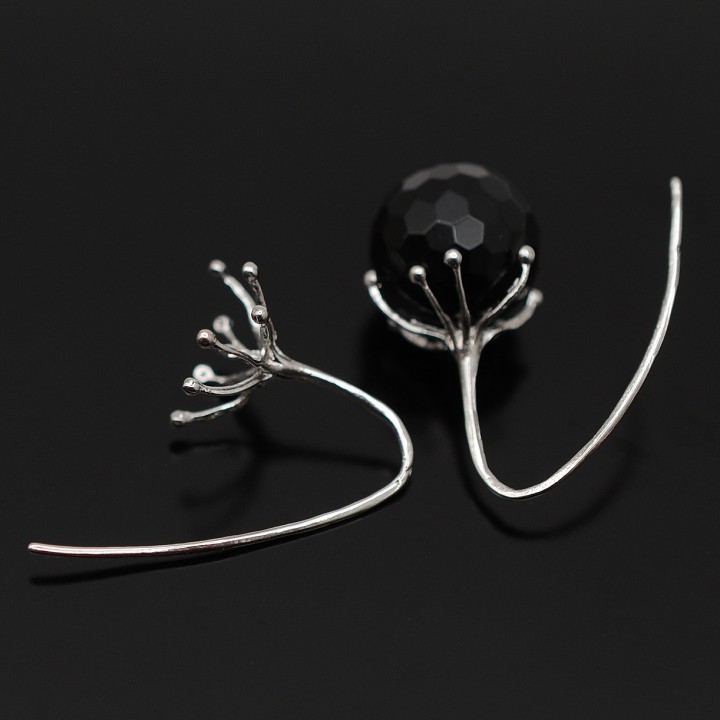Modern Tentacle Hook Ear Wires 26mm, 925 sterling silver + rhodium plated