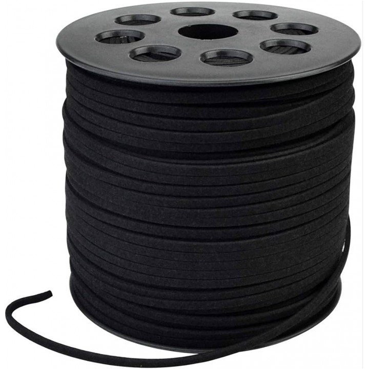 Cordón de ante sintético plano 3mm color negro, 1 metro