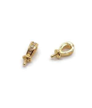 CZ Peg Pin Bails For Half Drilled Beads, 18K gold plated