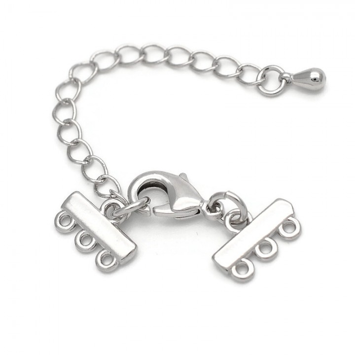 Terminales 11mm con cierre mosquetón para 3 filas, latón con baño de platino