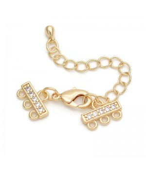 Terminales 12mm con cierre mosquetón para 3 filas cironitas, latón dorado 18K