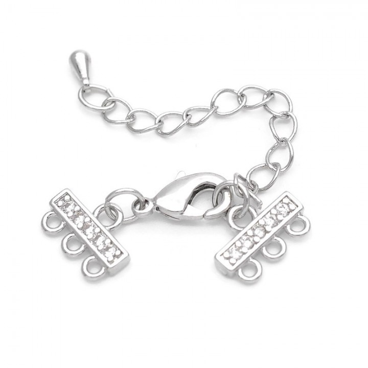 Terminales 12mm con cierre mosquetón para 3 filas cironitas, baño de platino