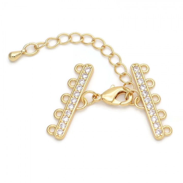 Terminales 25mm con cierre mosquetón para 3 filas cironitas, latón dorado 18K