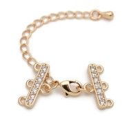16mm CZ 3 Loops Connectors for bracelet or necklace, 18K gold plated brass