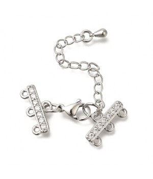 Terminales 16mm con cierre mosquetón para 3 filas cironitas, baño de platino