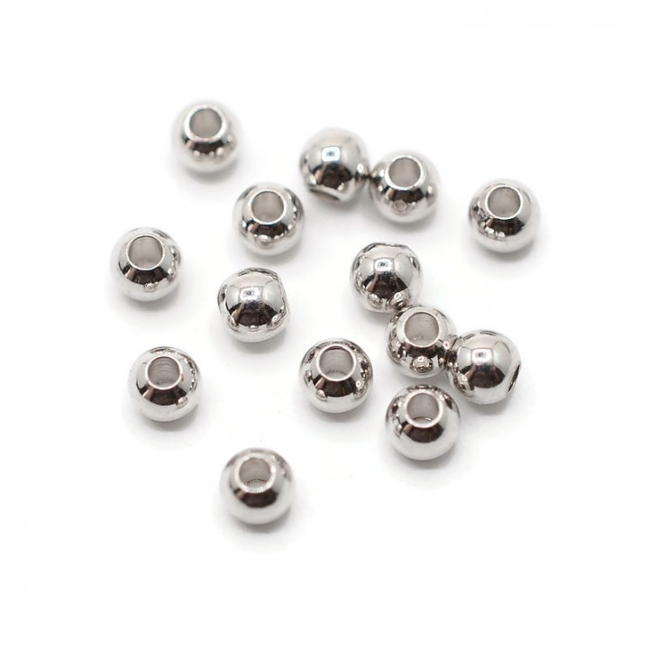 4mm Round Brass Beads platinum plated, 100 pieces