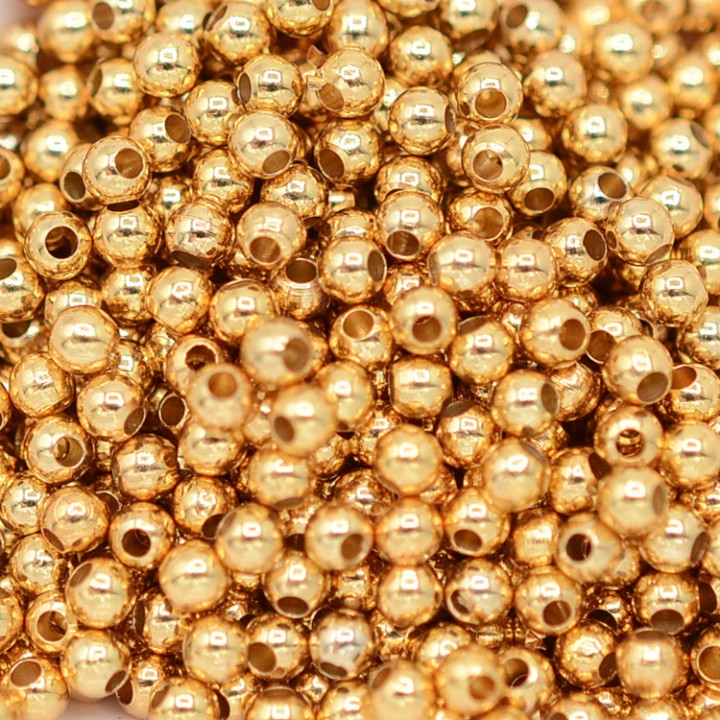 Round Brass Beads 2.5mm 50 pieces, 18K gold plated