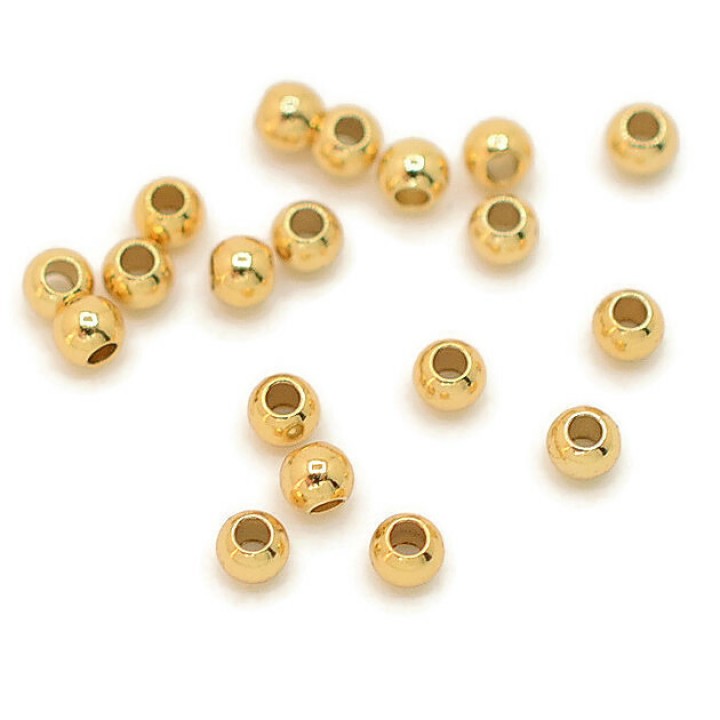 Bead smooth 3mm 20 pieces, gold plated 18K