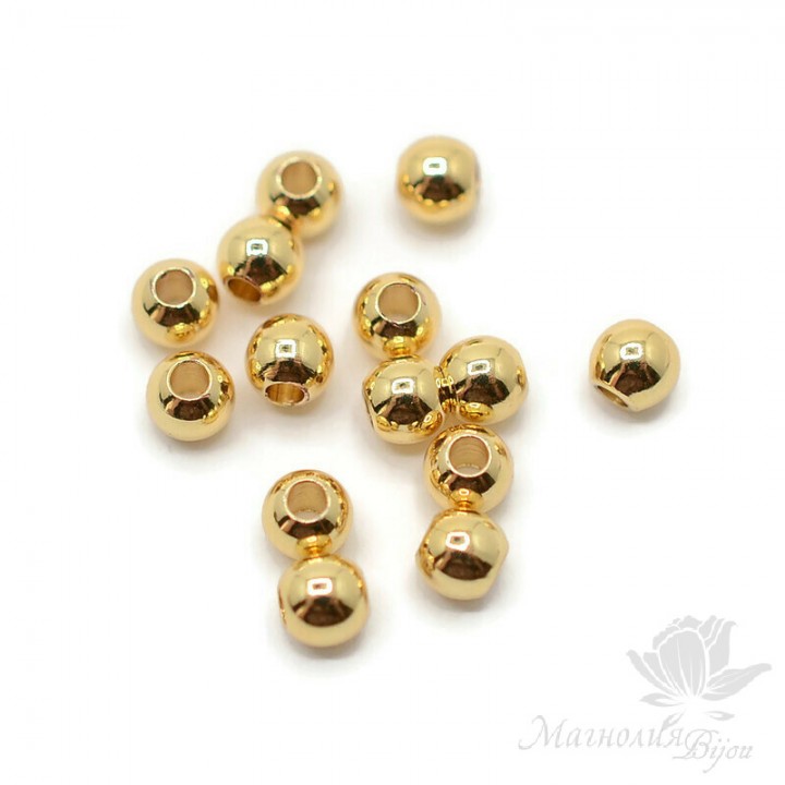 Bead smooth 4mm 20 pieces, gold plated 18K