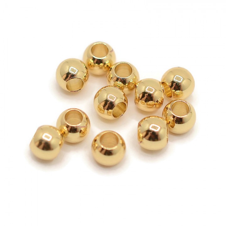 Bead smooth 6mm 10 pieces, gold plated 18K