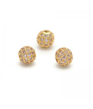 CZ Brass Micro Pave Clear Color 6mm Round Beads, 18K gold plated