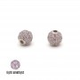 Bead Ball 6mm with pink cubic zirkonia, color platinum
