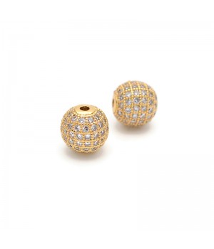 CZ Brass Micro Pave Clear Color 8mm Round Beads, 18K gold plated