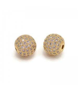 Bead Ball 10mm inlaid with cubic zirkonia, gilding 18K