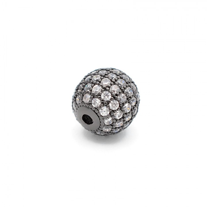 CZ Brass Micro Pave Clear Color 10mm Round Beads, gunmetal