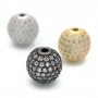 CZ Brass Micro Pave Clear Color 12mm Round Beads, 18K gold plated