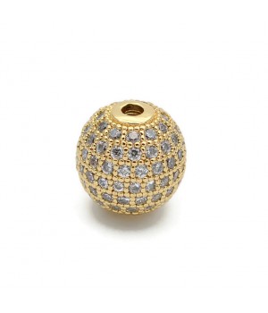 CZ Brass Micro Pave Clear Color 12mm Round Beads, 18K gold plated