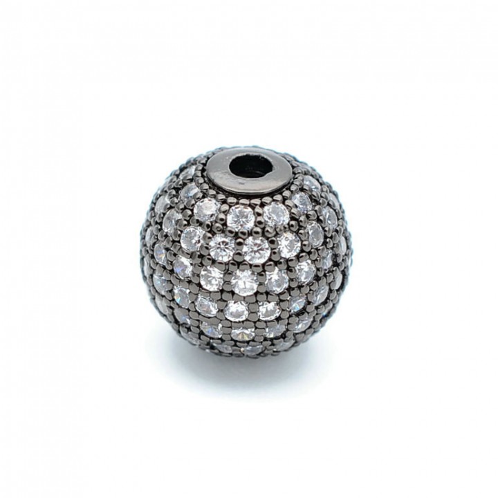 CZ Brass Micro Pave Clear Color 12mm Round Beads, gunmetal