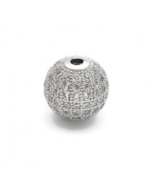 CZ Brass Micro Pave Clear Color 12mm Round Beads, platinum plated