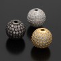 CZ Brass Micro Pave Clear Color 12mm Round Beads, platinum plated