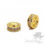 Bead "Washer 10mm" with round cubic zirkonia, 18K gold plated